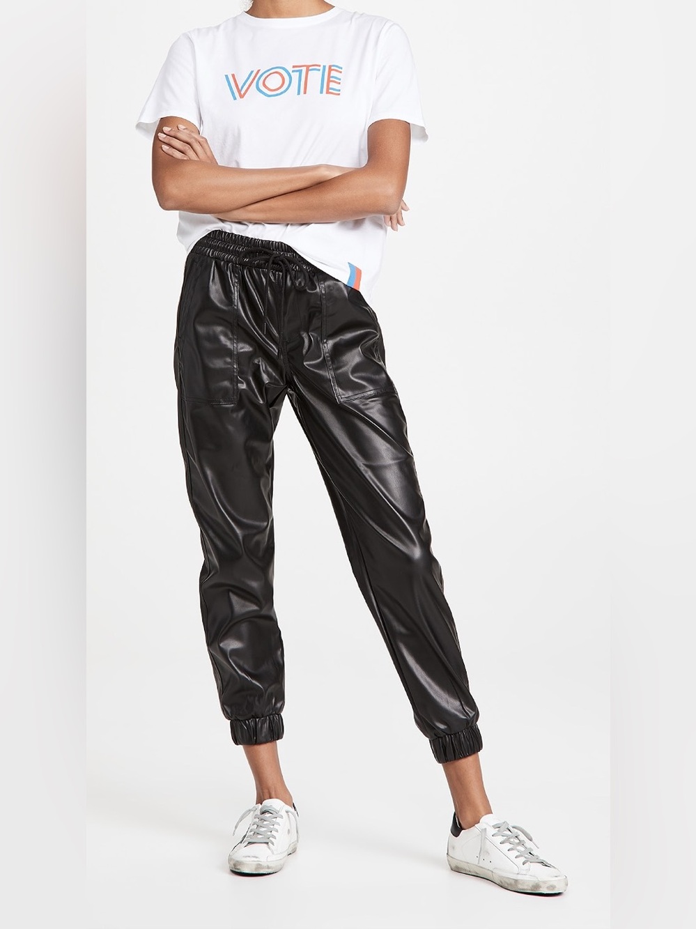 NWT BLANKNYC Black Widow Faux Vegan Leather Joggers Patch Pocket Pants 25 / 2